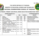 DPPEE, DPEE & DSPEE Exam Timetable May 2026 NECTA